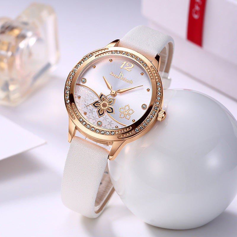 Simple And Flower Waterproof Watch Women's Trendy Watch