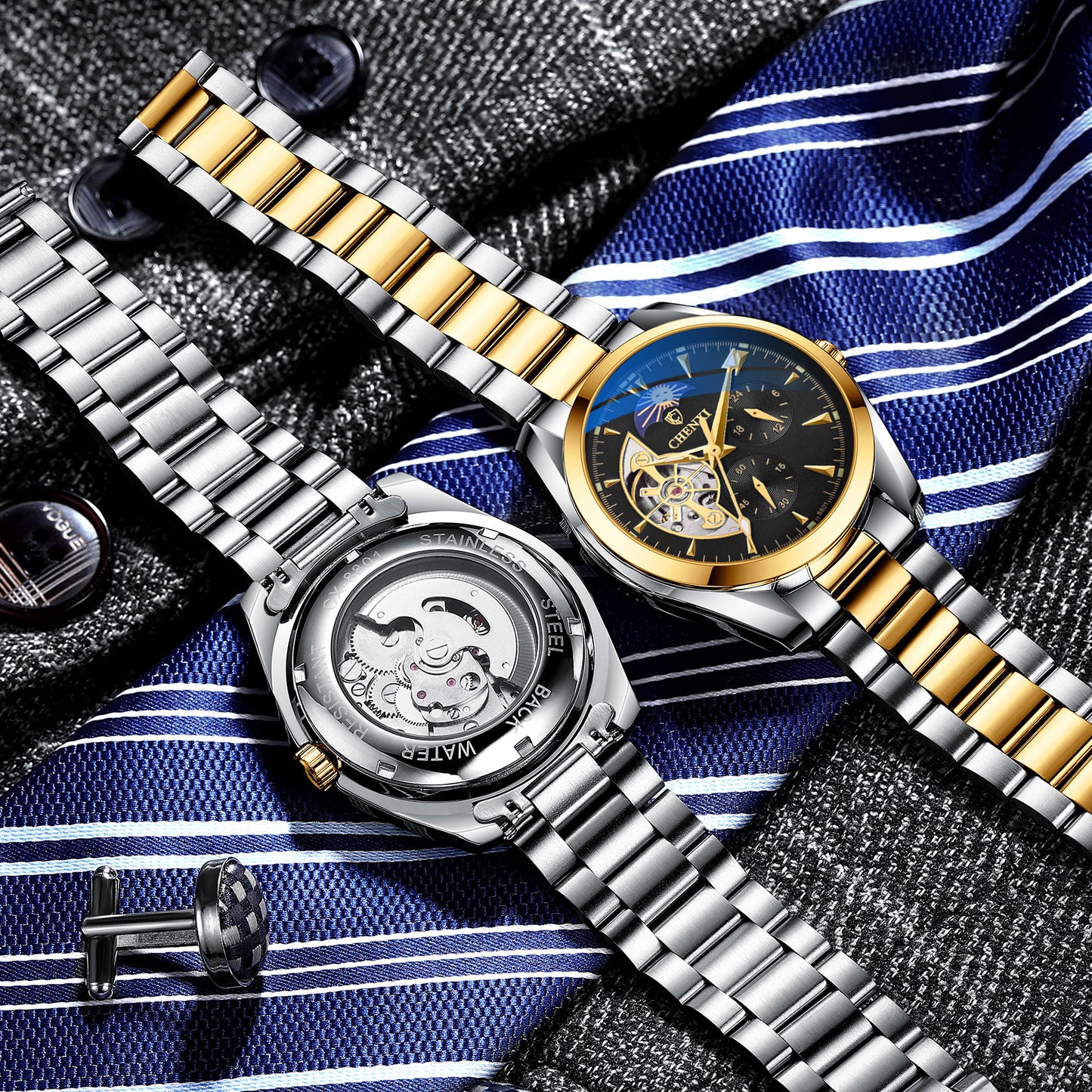 Men's Hand Waterproof Sun Moon And Stars Automatic Hollow Mechanical Watch