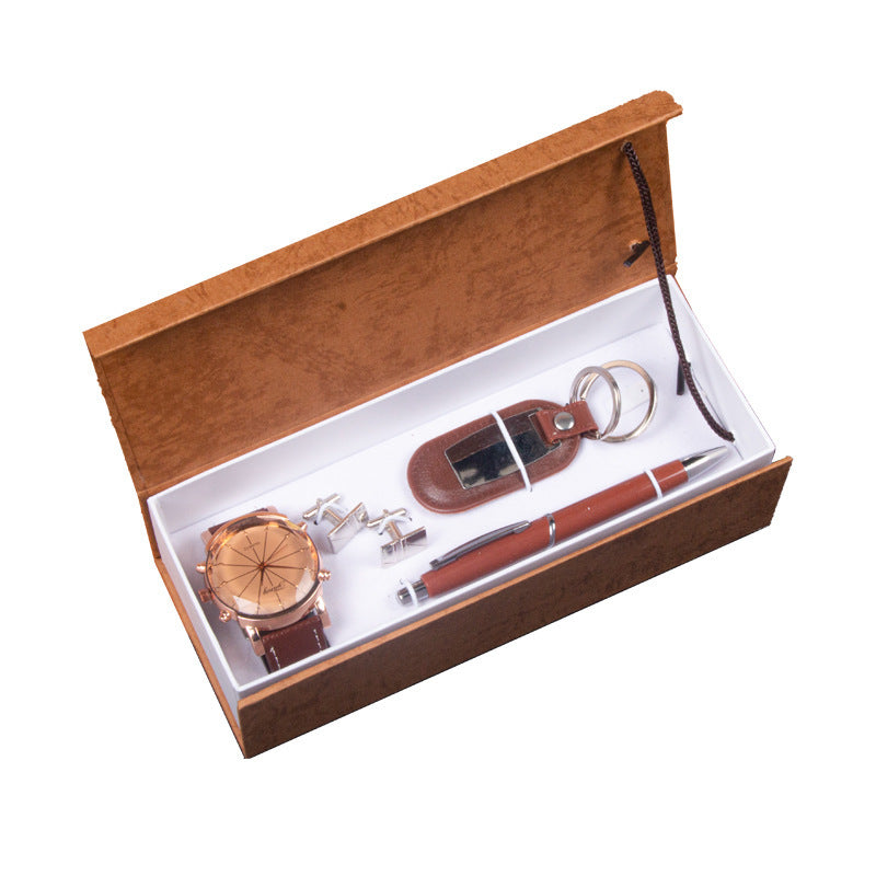 Watch Keychain Pen Cufflinks Four-piece Men's Hand Gift Box