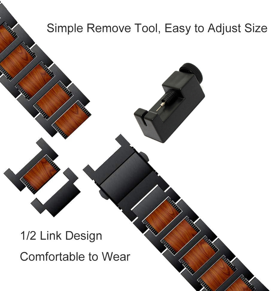 Suitable For Apple Watch Strap Stainless Steel Between Wood
