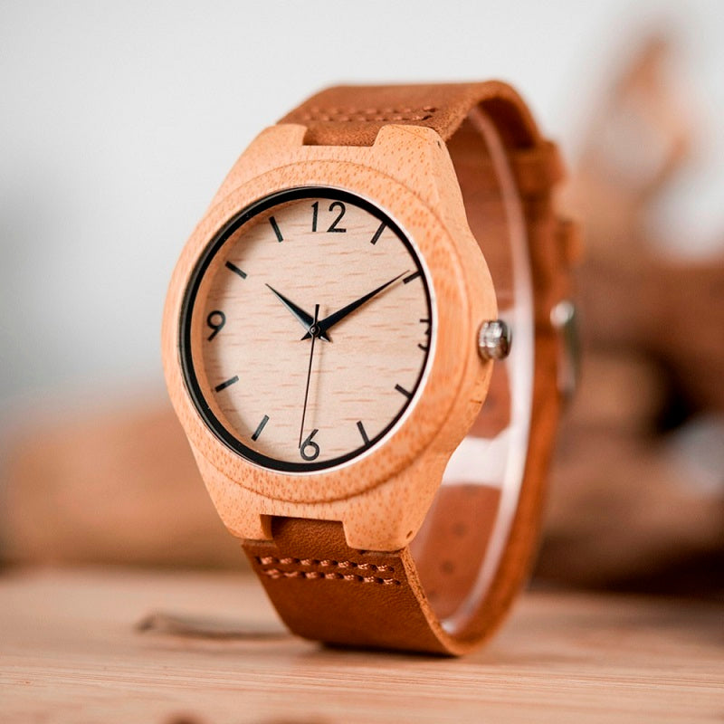 Cintura in pelle per orologio in bambù