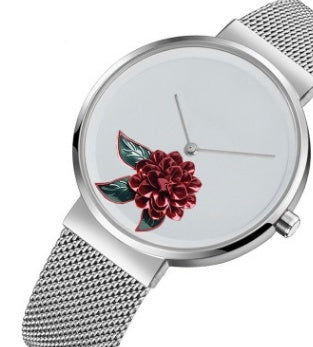 New Foreign Trade New Simple Watch Embossed Printed Watch Fashion Camellia Gift Quartz Watch