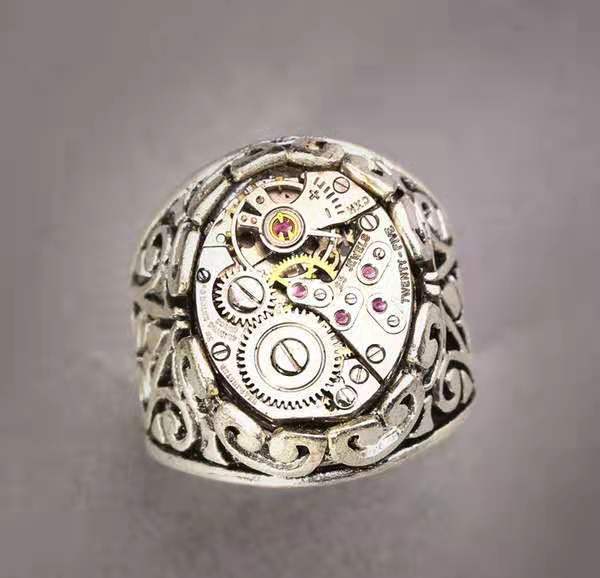 Vintage Old Mechanical Pattern Watch Men's Ring