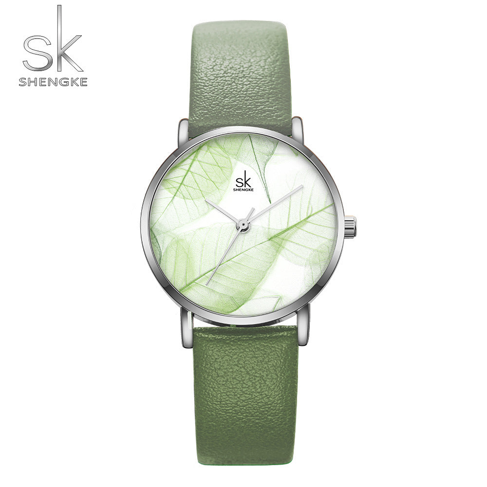 2019 Shengke Leaf Elements Student Watch Casual Belt Women's Waterproof Quartz Watch Hot Sale K0108