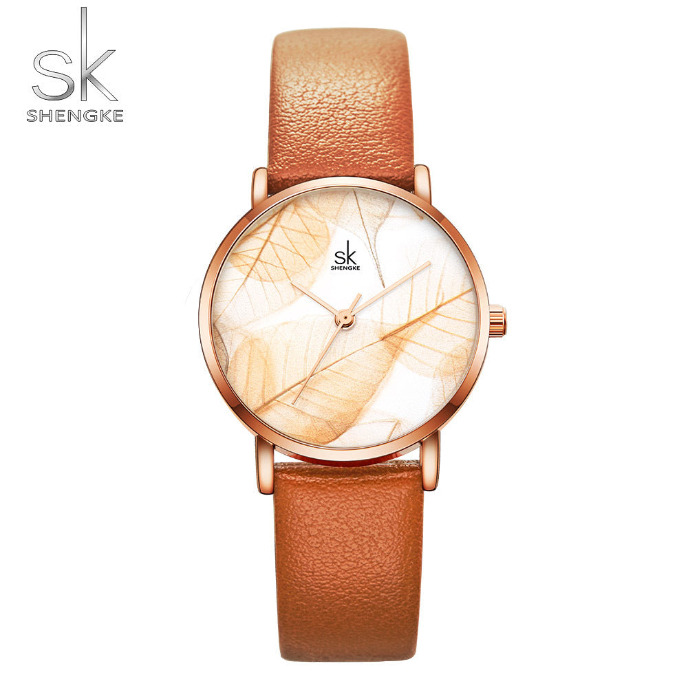 2019 Shengke Leaf Elements Student Watch Casual Belt Women's Waterproof Quartz Watch Hot Sale K0108