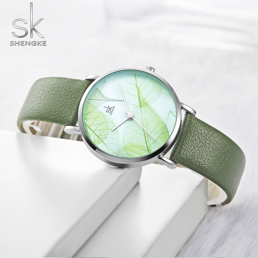 2019 Shengke Leaf Elements Student Watch Casual Belt Women's Waterproof Quartz Watch Hot Sale K0108