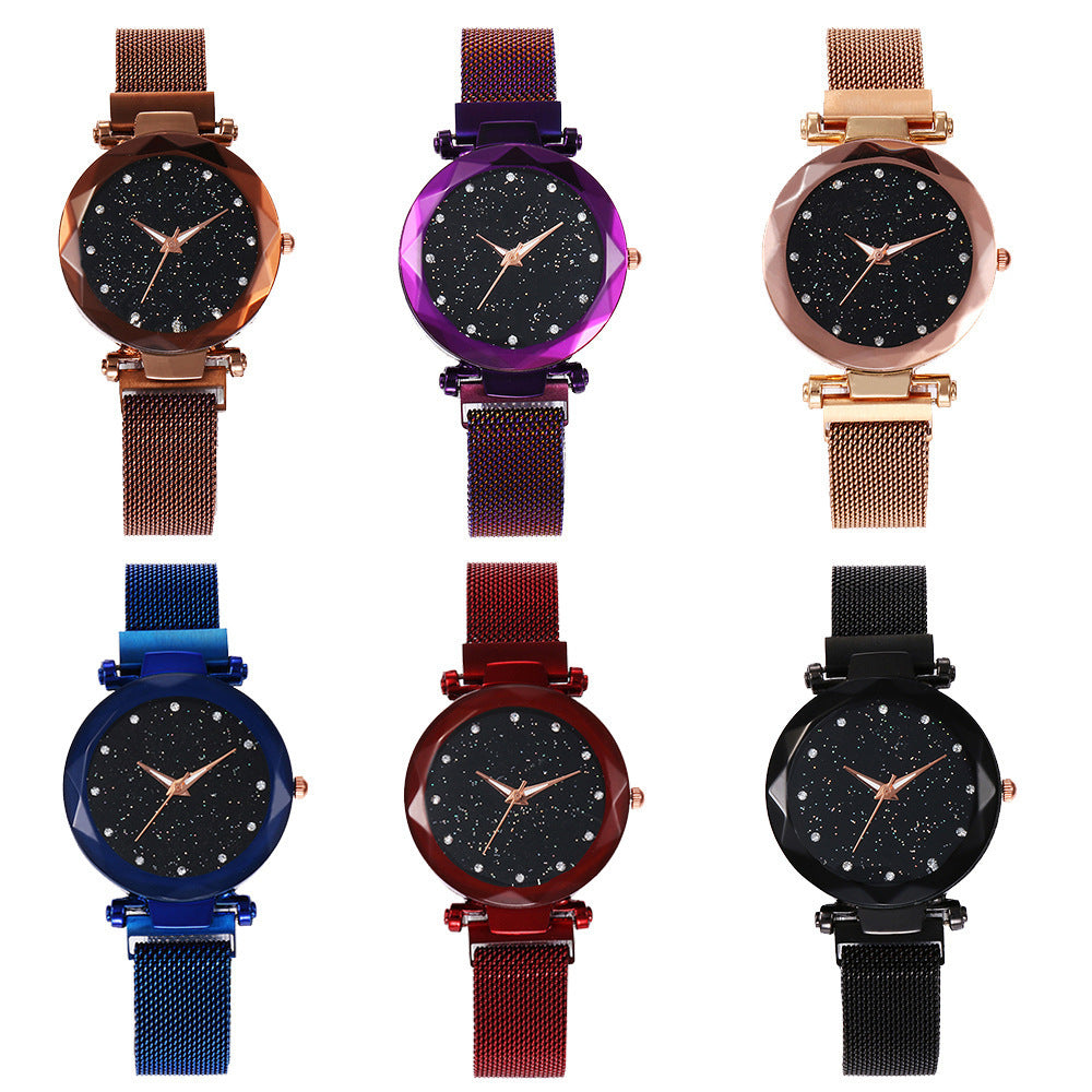 New wholesale Douyin same style starry sky women's watch magnet Milan mesh watch one piece plastic case