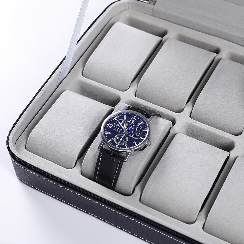 Leather Watch Zipper Storage Display Box