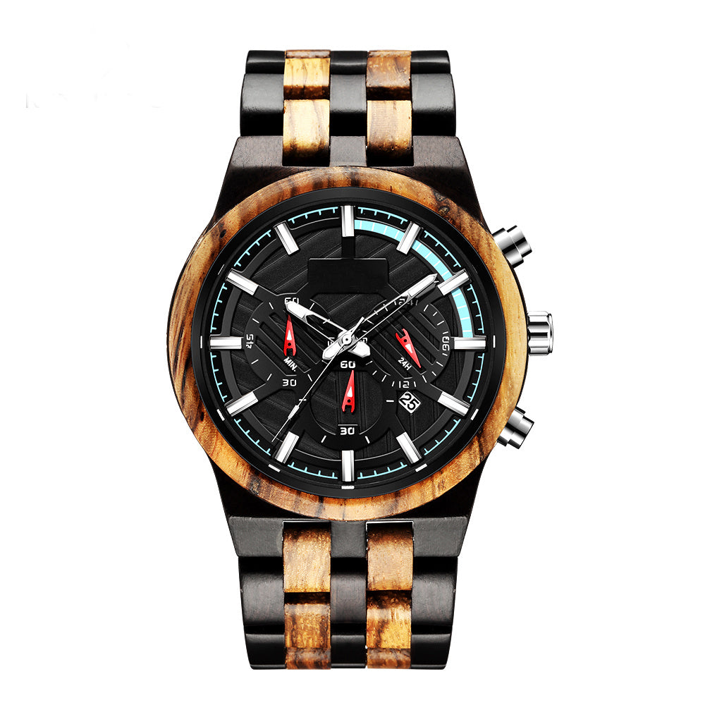 Multifunctional wood quartz watch