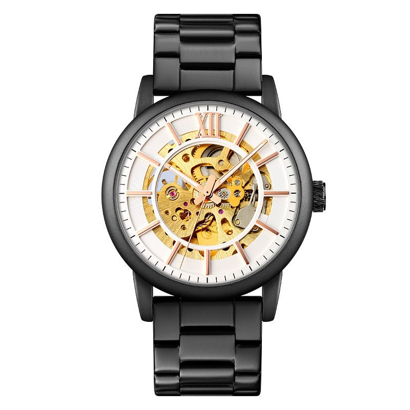 Through The Bottom Scale Men's Automatic Mechanical Watch Spiral Crown Steel Belt Business Mechanical