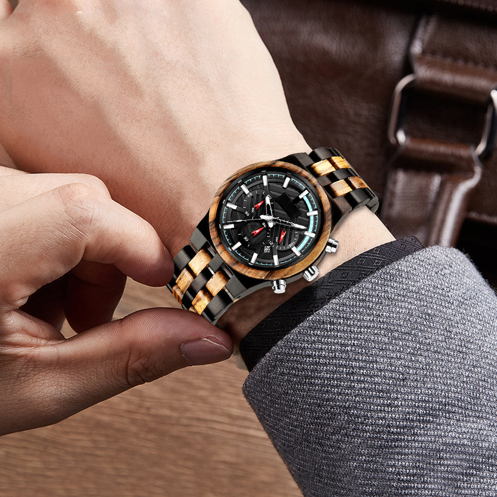 Multifunctional wood quartz watch
