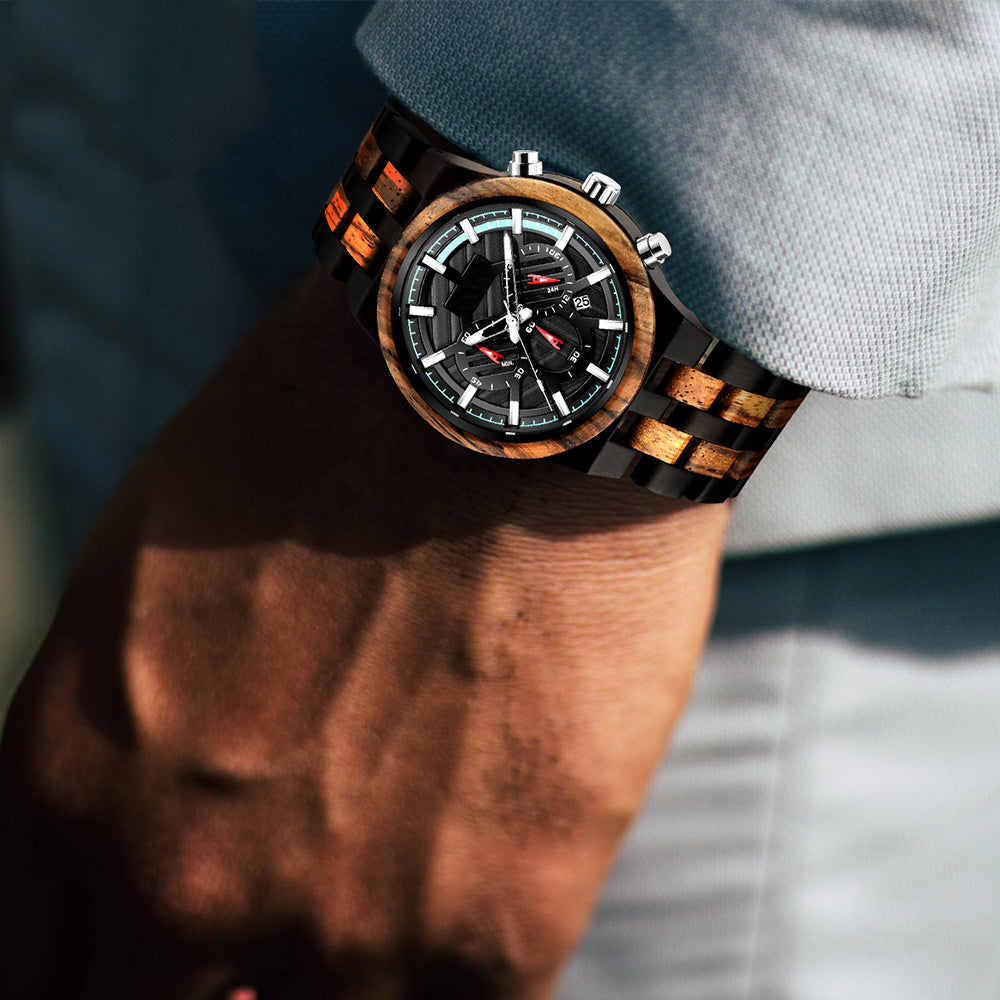 Multifunctional wood quartz watch