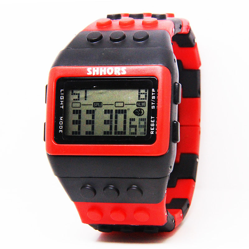 2023 Hot Selling LED Luminous Colorful Candy Color Watch Unisex Men's and Women's Sports Imitation Water Rainbow Building Blocks Electronic Watch