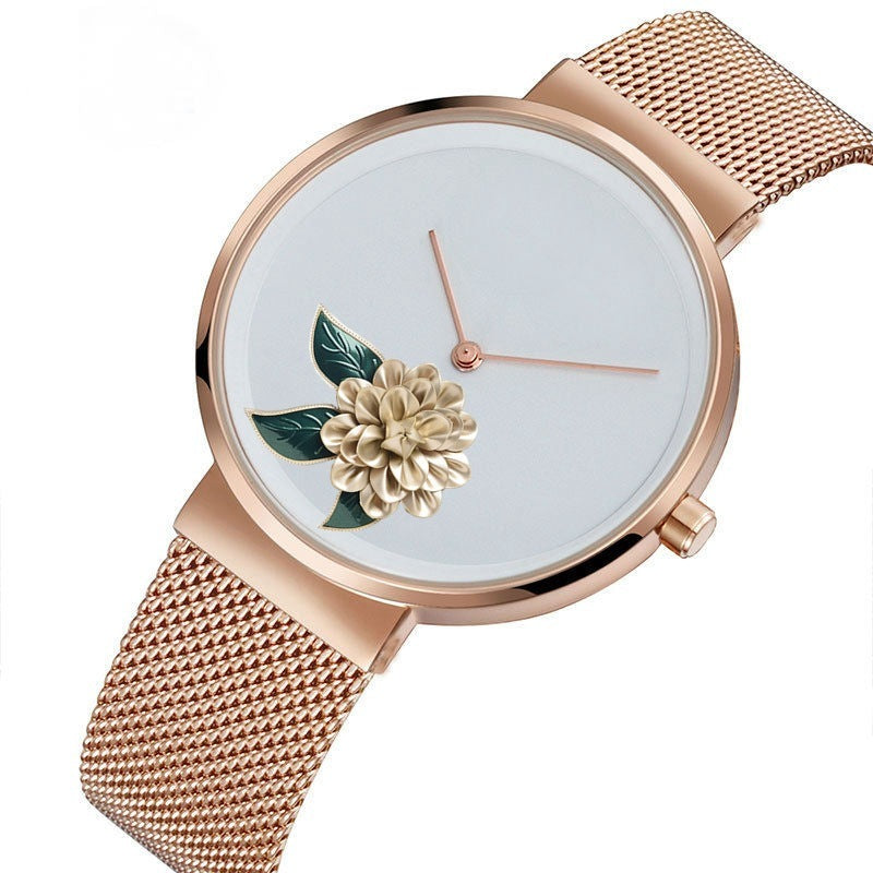 New Foreign Trade New Simple Watch Embossed Printed Watch Fashion Camellia Gift Quartz Watch
