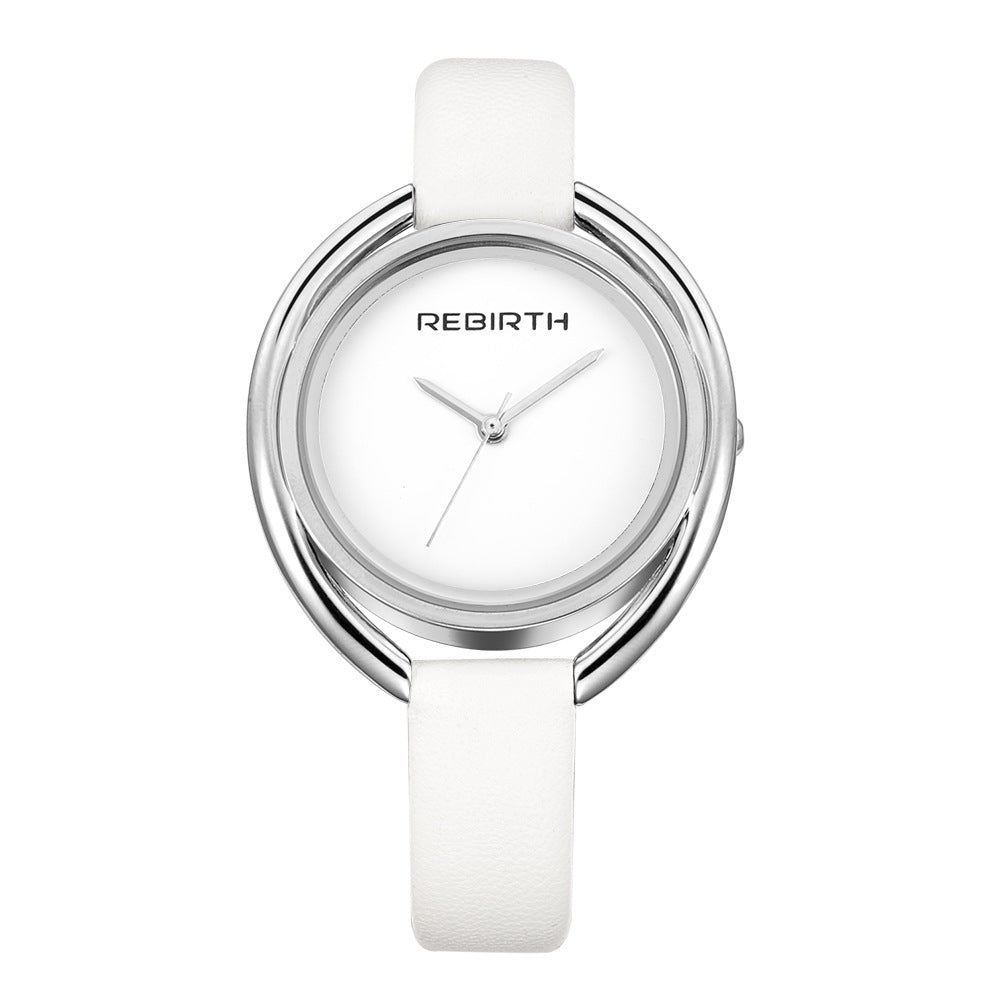 REBIRTH RE028 New Simple And Creative Double Shell Ladies Quartz Water Belt Watch