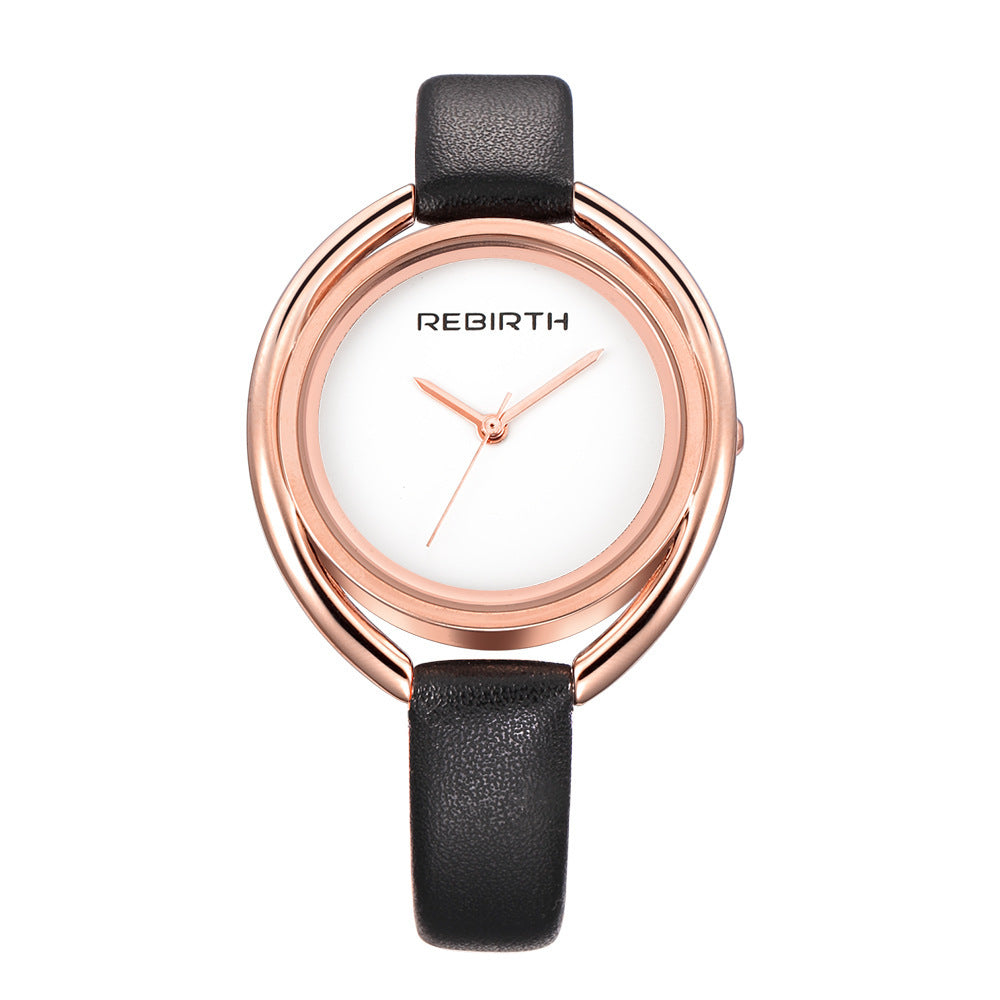 REBIRTH RE028 New Simple And Creative Double Shell Ladies Quartz Water Belt Watch