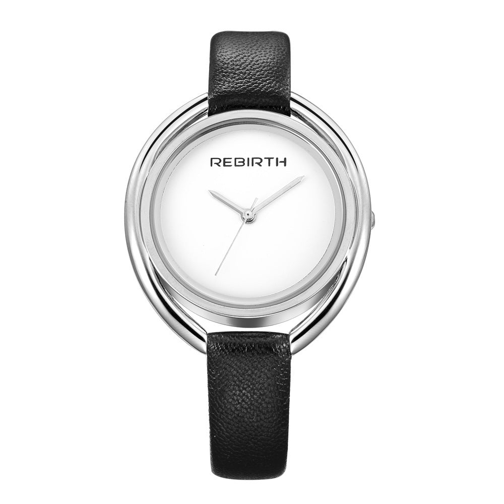 REBIRTH RE028 New Simple And Creative Double Shell Ladies Quartz Water Belt Watch
