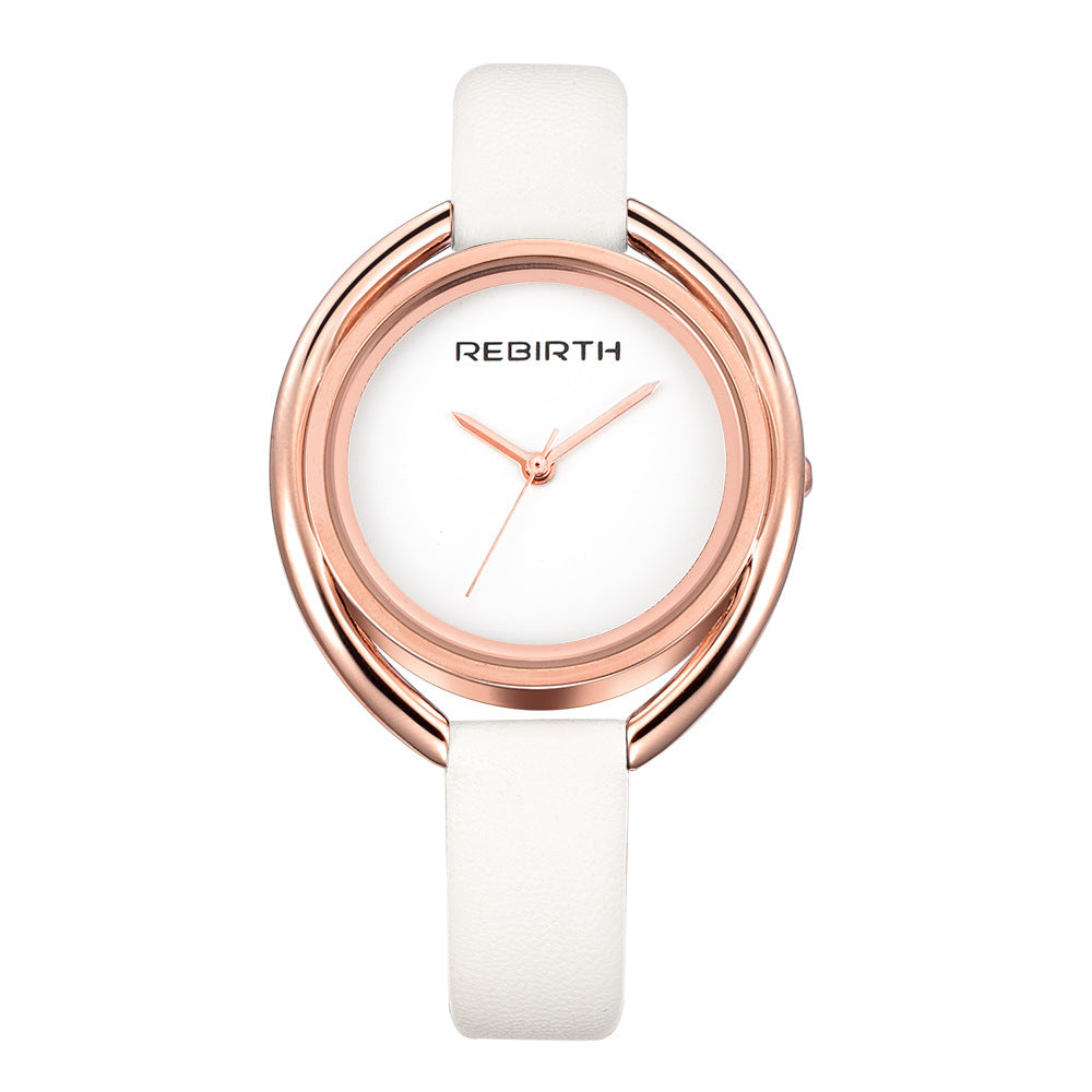 REBIRTH RE028 New Simple And Creative Double Shell Ladies Quartz Water Belt Watch