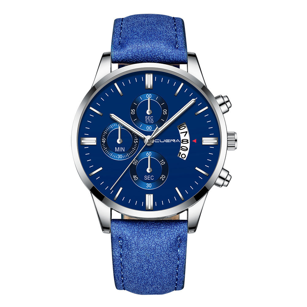 Fashion Sport Men's Stainless Steel Case Leather Band Quartz Analog Wrist Watch