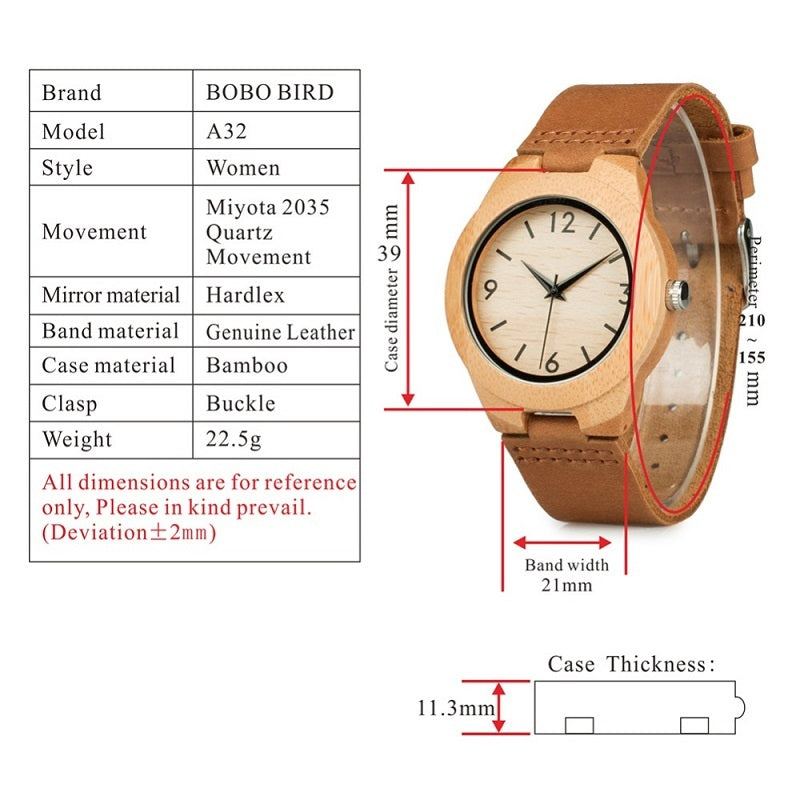 Cintura in pelle per orologio in bambù