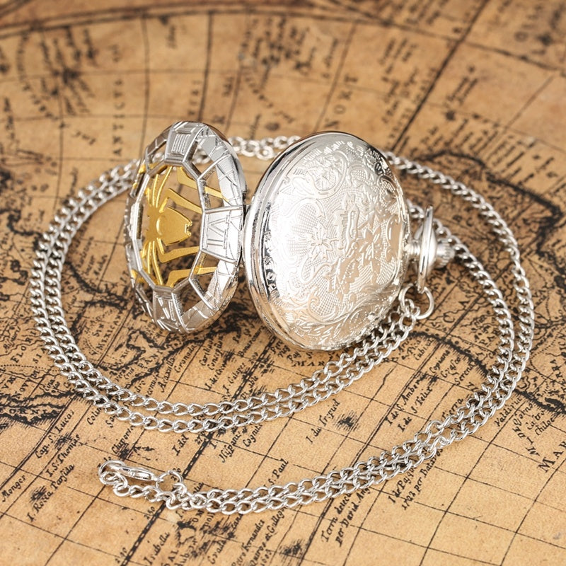 Large Skeleton Spider Pattern Mesh Vintage Pocket Watch