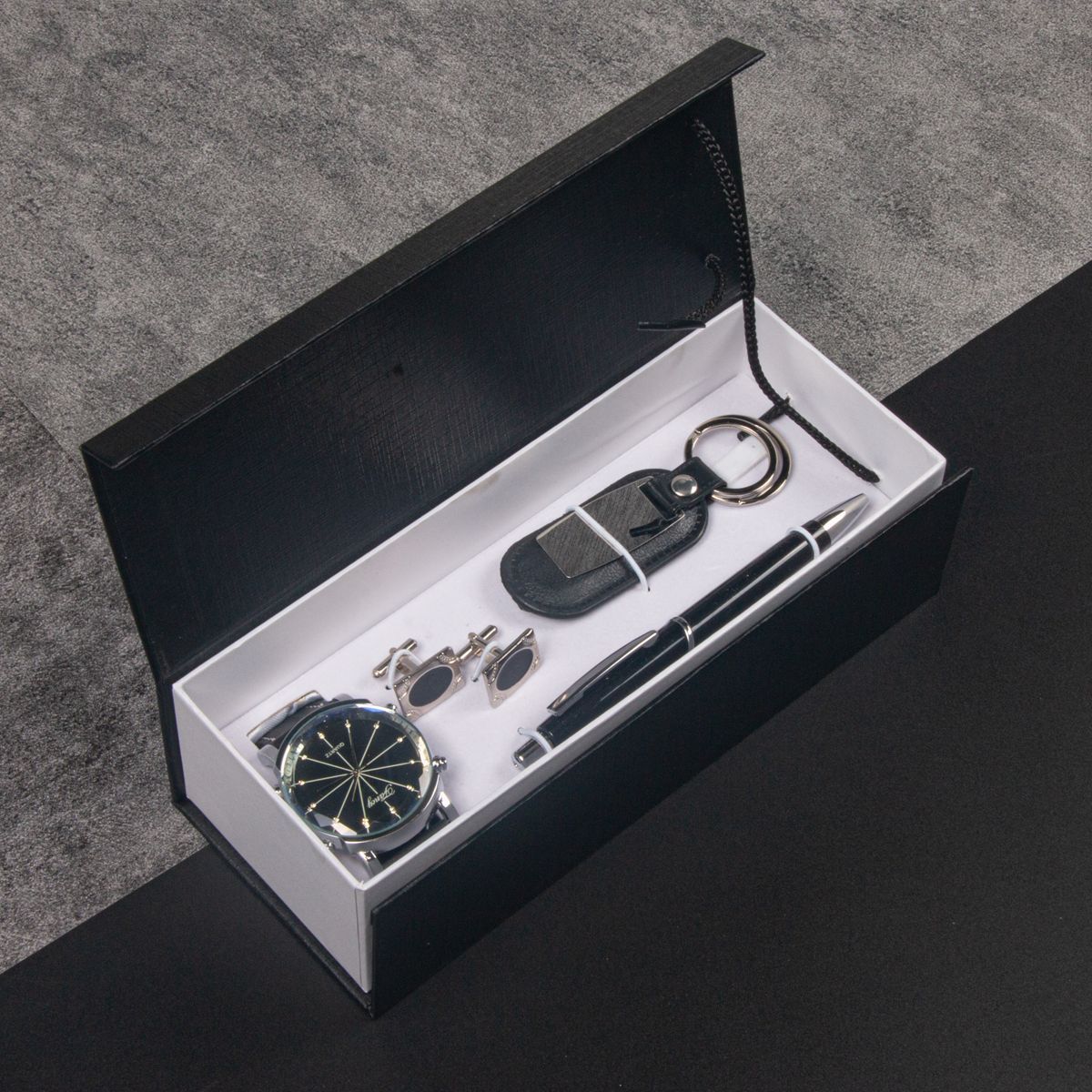 Watch Keychain Pen Cufflinks Four-piece Men's Hand Gift Box