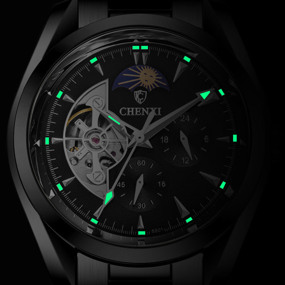 Men's Hand Waterproof Sun Moon And Stars Automatic Hollow Mechanical Watch