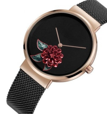 New Foreign Trade New Simple Watch Embossed Printed Watch Fashion Camellia Gift Quartz Watch