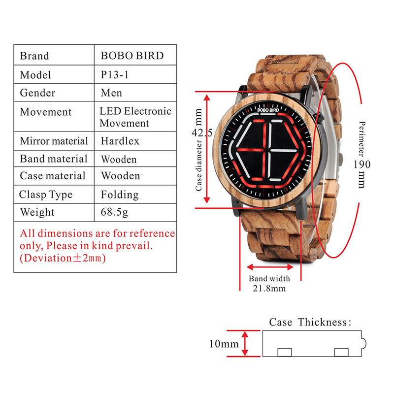 Bamboo LED Display Night Vision Digital Watch