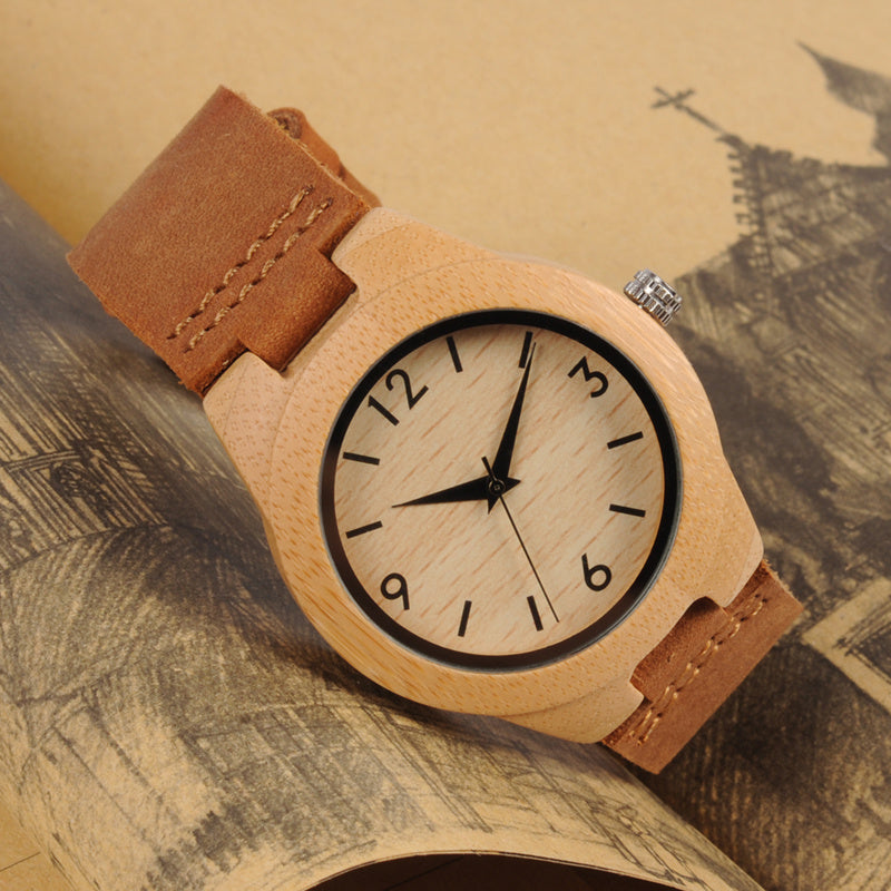 Cintura in pelle per orologio in bambù