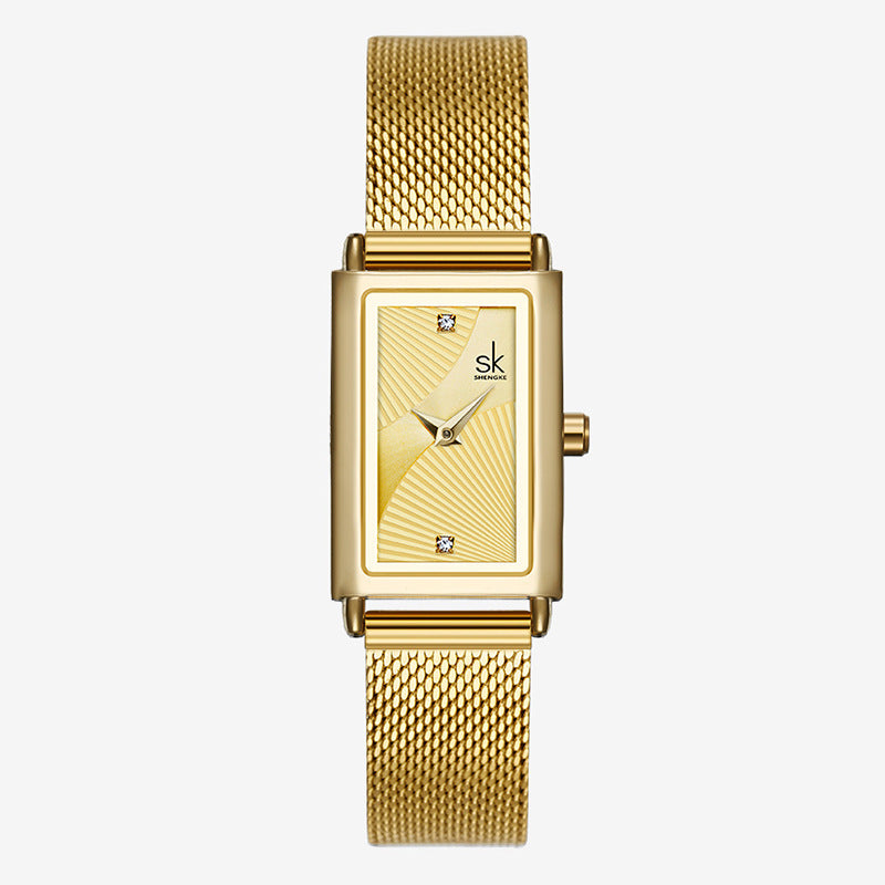 Shengke's new three-color female growth square simple fashion stainless steel mesh strap watch supports one drop shipping 0119