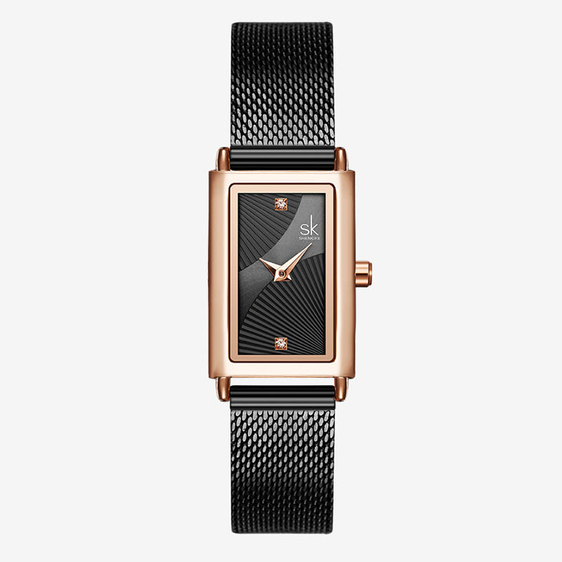 Shengke's new three-color female growth square simple fashion stainless steel mesh strap watch supports one drop shipping 0119
