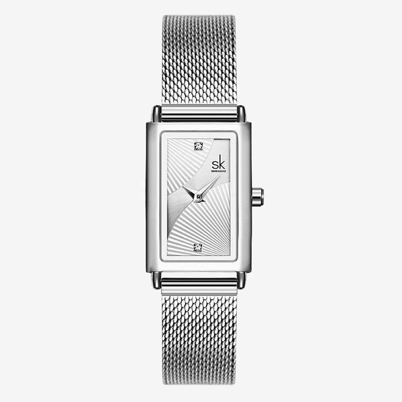 Shengke's new three-color female growth square simple fashion stainless steel mesh strap watch supports one drop shipping 0119