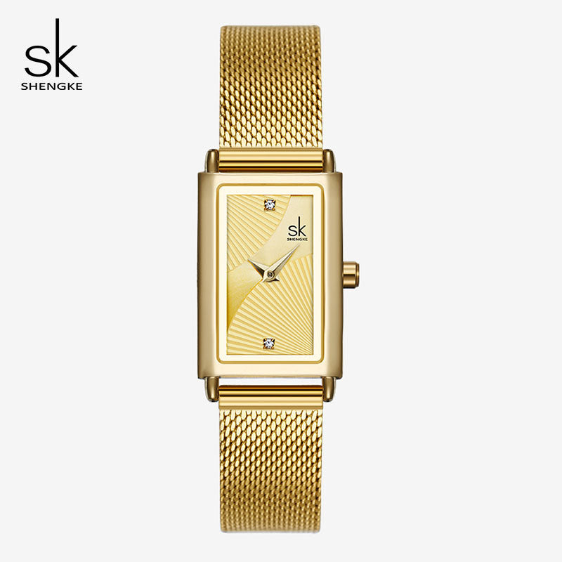 Shengke's new three-color female growth square simple fashion stainless steel mesh strap watch supports one drop shipping 0119