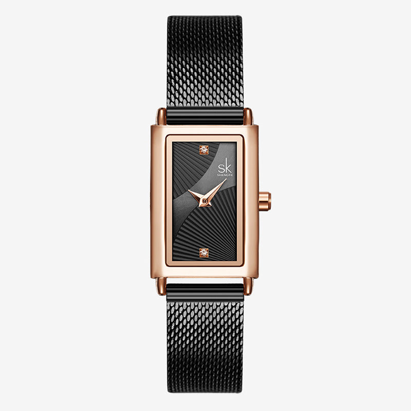 Shengke's new three-color female growth square simple fashion stainless steel mesh strap watch supports one drop shipping 0119