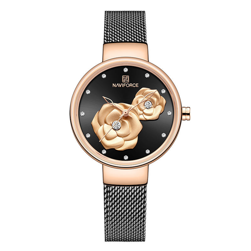 Casual fashion steel belt quartz female watch