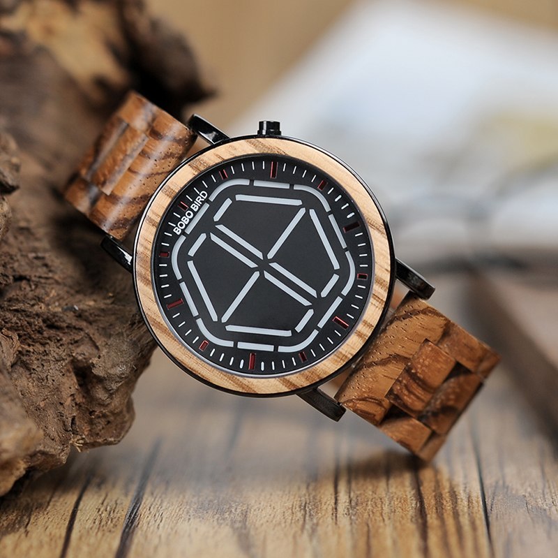 Bamboo LED Display Night Vision Digital Watch