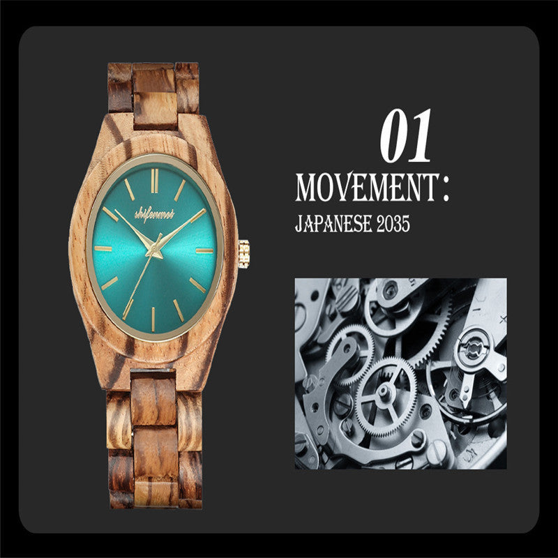 Quartz watch made of wood and steel buckle