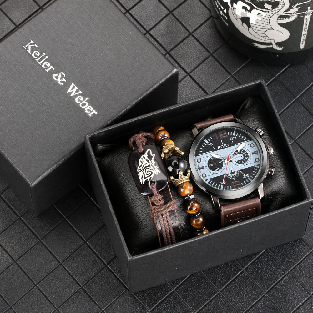 New Suit Men's Quartz Watch Bracelet Gift Set Box
