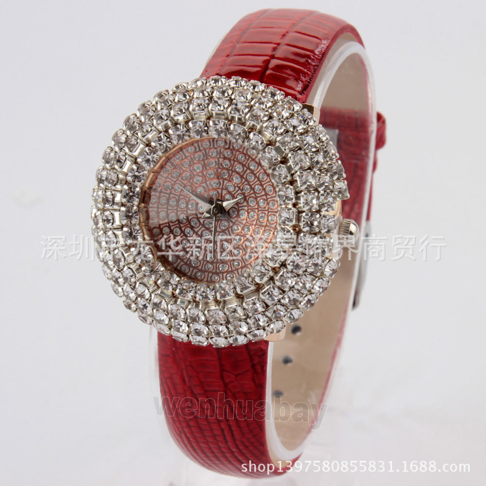 Explosive foreign trade ladies watch, star-studded leather fashion watch with rhinestones, high-end watch manufacturer (small)