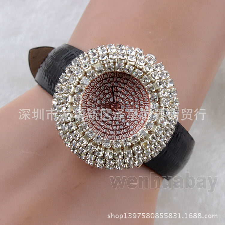 Explosive foreign trade ladies watch, star-studded leather fashion watch with rhinestones, high-end watch manufacturer (small)