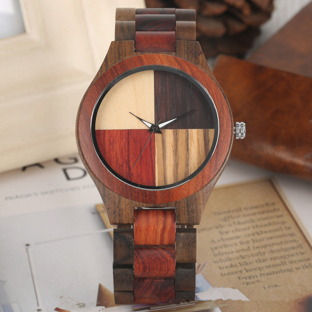 Bamboo and wood four-color splicing quartz watch