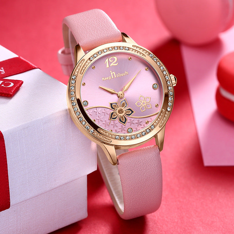 Simple And Flower Waterproof Watch Women's Trendy Watch