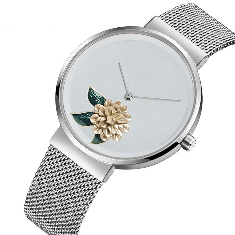 New Foreign Trade New Simple Watch Embossed Printed Watch Fashion Camellia Gift Quartz Watch