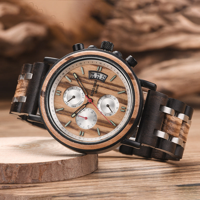 Multifunctional solid wood watch