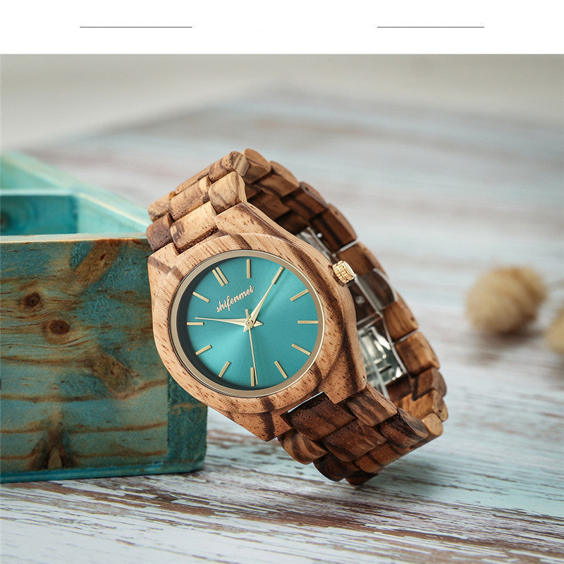 Quartz watch made of wood and steel buckle