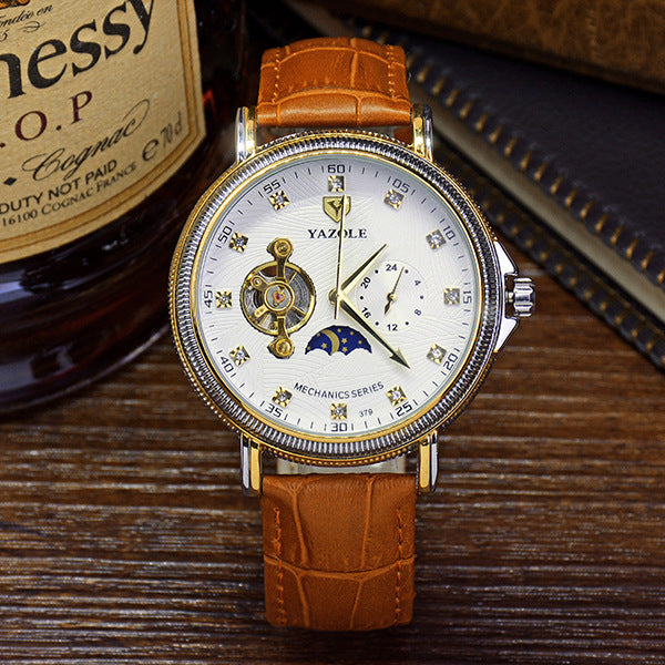 379 YAZOLE semi automatic hollow Tourbillon mechanical watch fashion business Mens Waterproof luminous mechanical watch