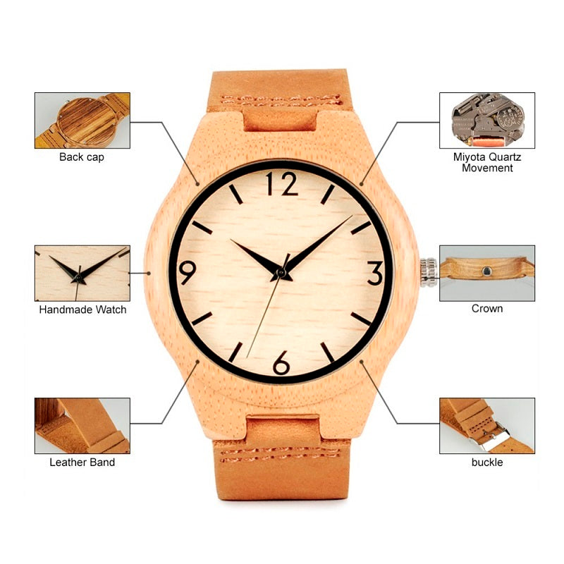 Cintura in pelle per orologio in bambù