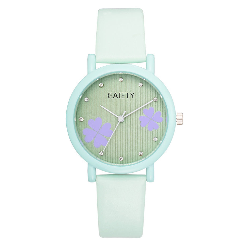 Korean girls watch popular smalland elegant clover pattern with diamond mirror time scale wholesale