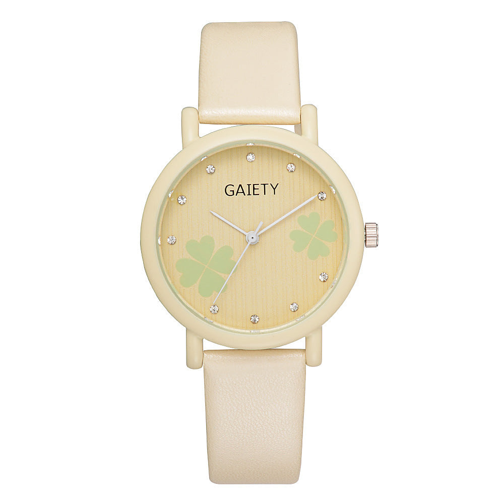 Korean girls watch popular smalland elegant clover pattern with diamond mirror time scale wholesale
